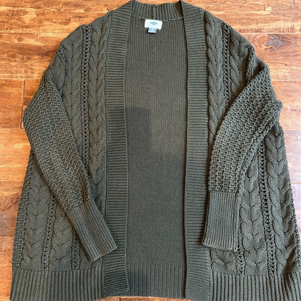 Old Navy Green Cardigan Sweater with Cable Knit Pattern
